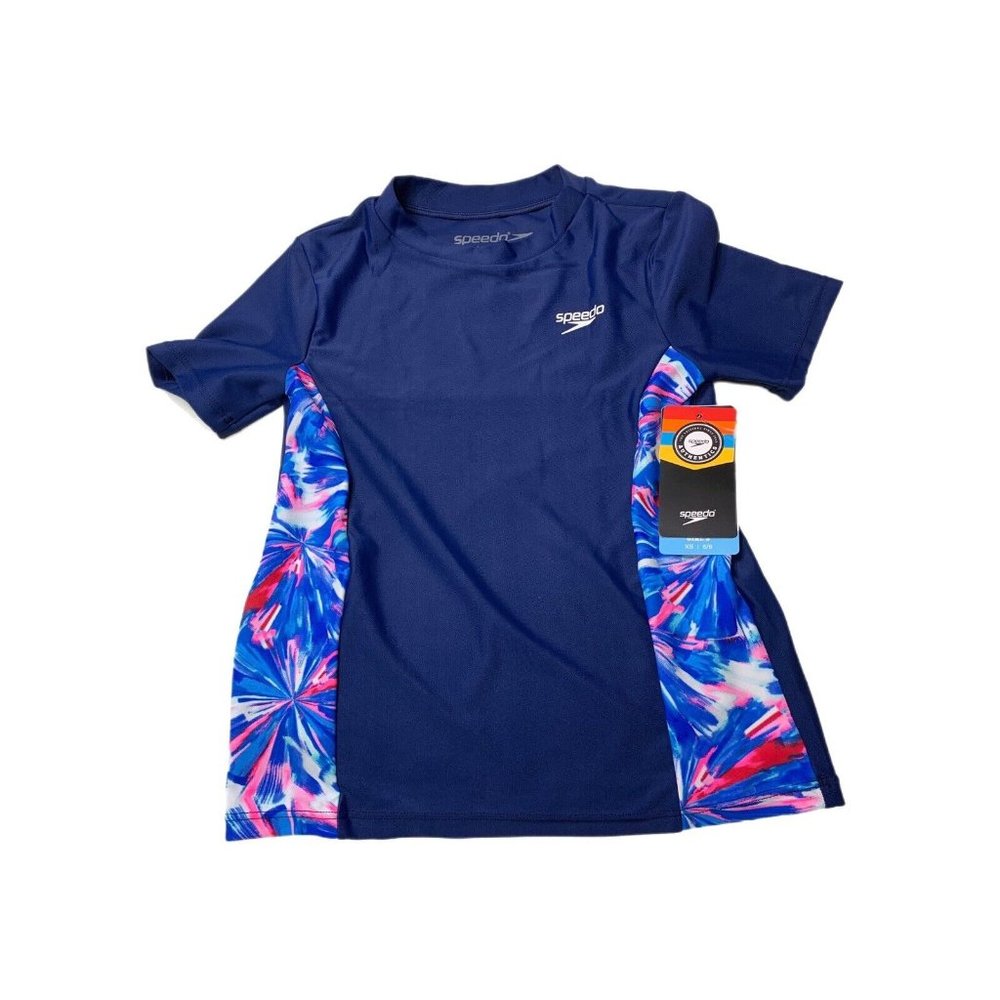 Speedo Girls Navy Blue Swim Top Rash Guard Extra Small XS 5/6